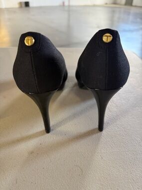 Tahari Black Satin Round-Toe Slip-On Flats
